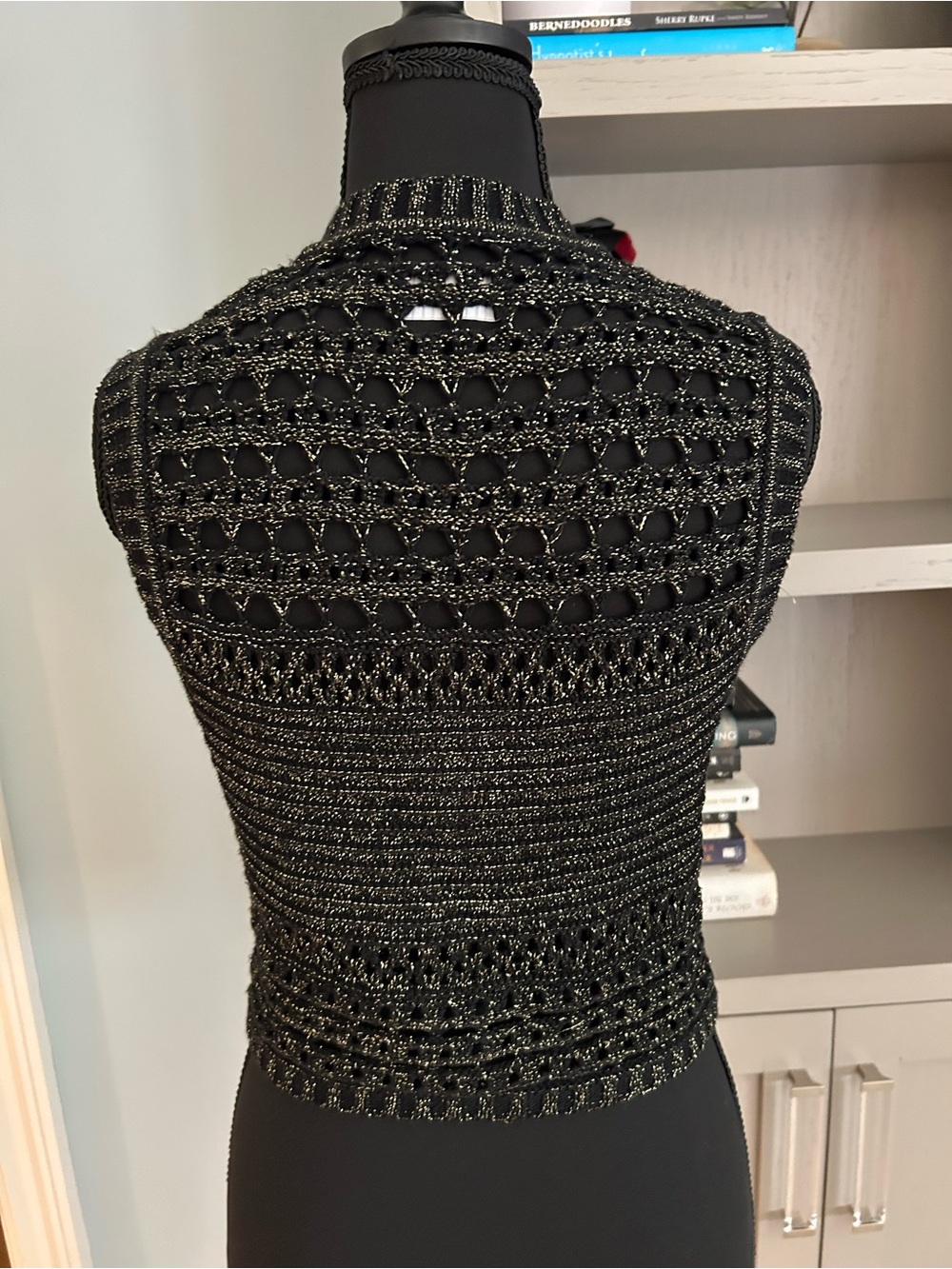 Retrofete Nico Knit Crochet Black Cropped Button Front Tank with Gold Buttons - Picture 5 of 6